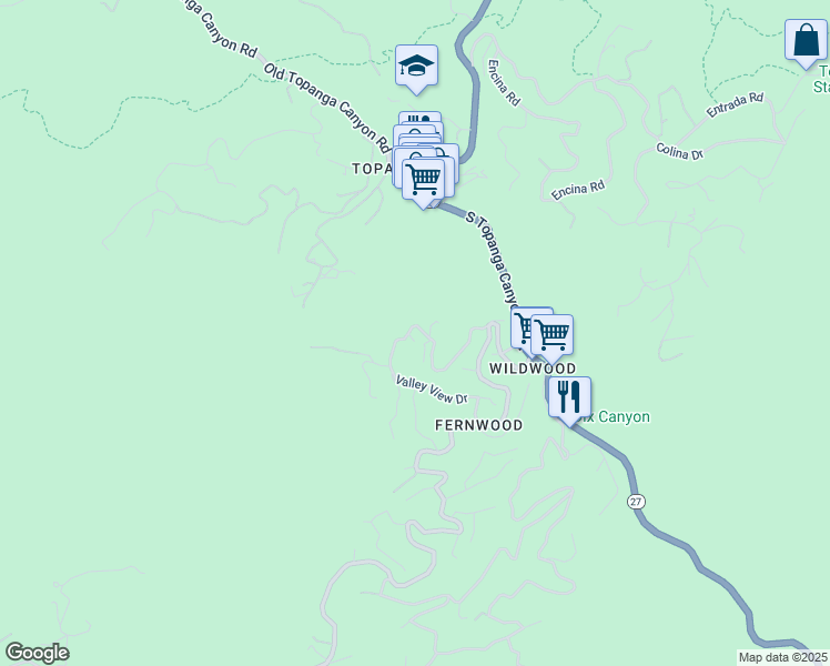 map of restaurants, bars, coffee shops, grocery stores, and more near 19806 Valley View Drive in Los Angeles County