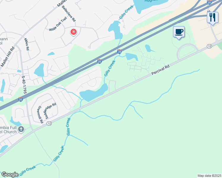 map of restaurants, bars, coffee shops, grocery stores, and more near 101 Antler Way in Columbia