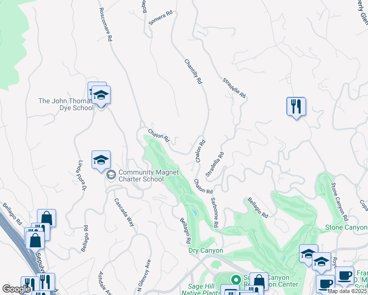 map of restaurants, bars, coffee shops, grocery stores, and more near 10911 Chalon Road in Los Angeles
