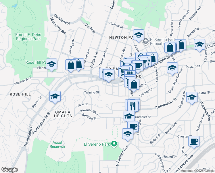 map of restaurants, bars, coffee shops, grocery stores, and more near 3330 Minto Court in Los Angeles