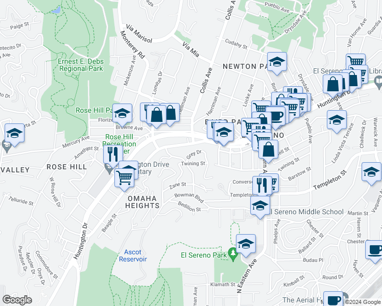 map of restaurants, bars, coffee shops, grocery stores, and more near 3404 Edloft Avenue in Los Angeles