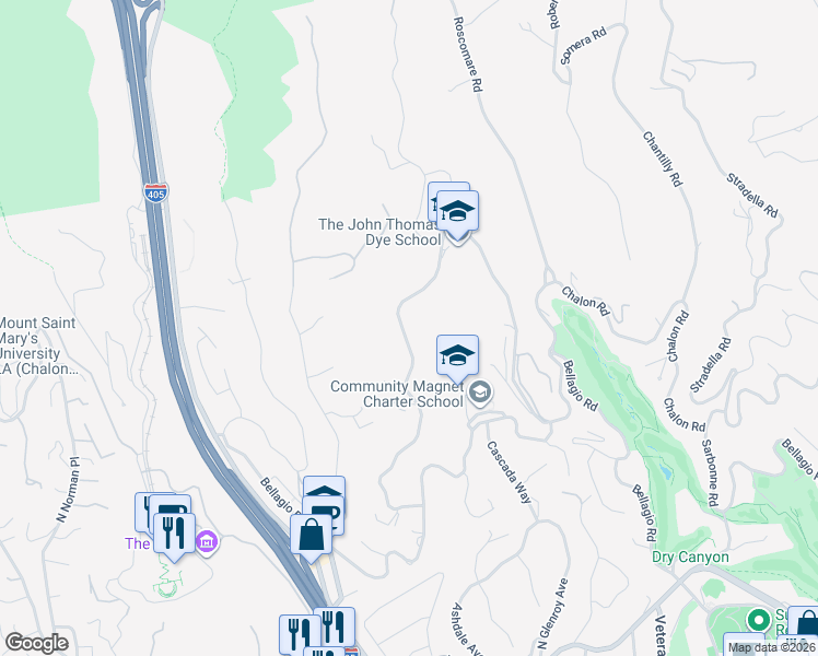map of restaurants, bars, coffee shops, grocery stores, and more near 911 Linda Flora Drive in Los Angeles