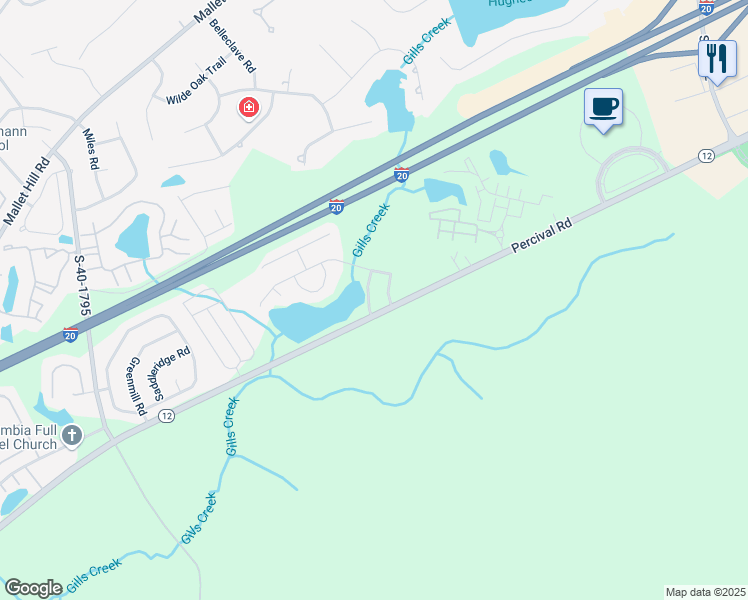 map of restaurants, bars, coffee shops, grocery stores, and more near 101 Antler Way in Columbia
