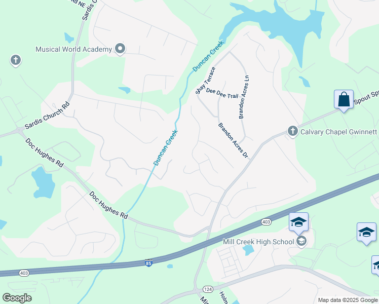 map of restaurants, bars, coffee shops, grocery stores, and more near 2358 Well Springs Drive in Buford