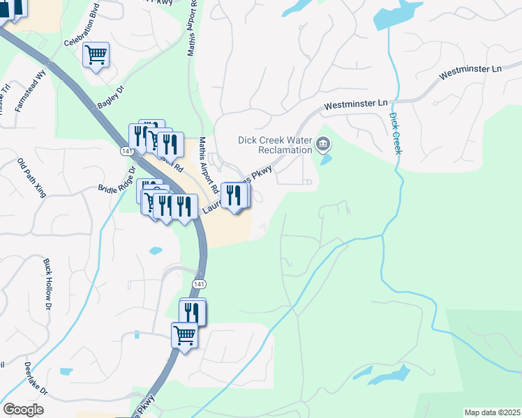 map of restaurants, bars, coffee shops, grocery stores, and more near 5400 Laurel Oak Drive in Suwanee