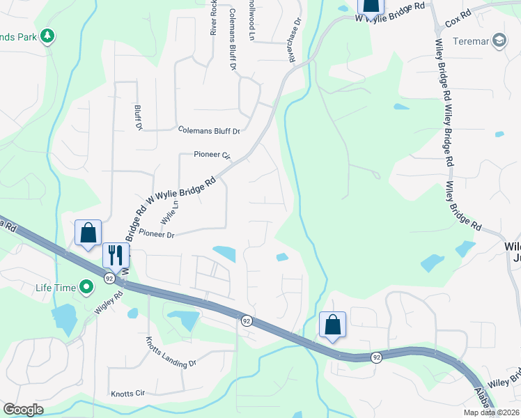map of restaurants, bars, coffee shops, grocery stores, and more near 515 Stanford Place in Woodstock