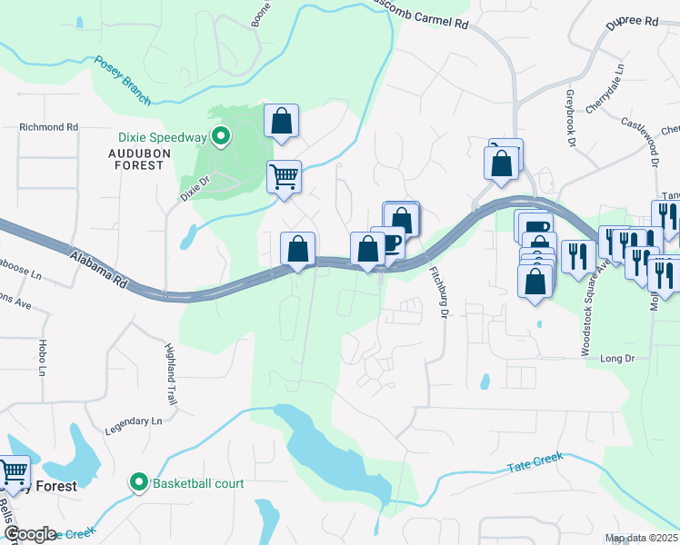 map of restaurants, bars, coffee shops, grocery stores, and more near 7916 Highway 92 in Woodstock