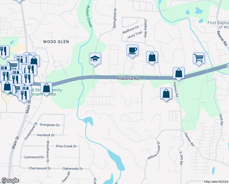 map of restaurants, bars, coffee shops, grocery stores, and more near 293 Manley Court in Woodstock