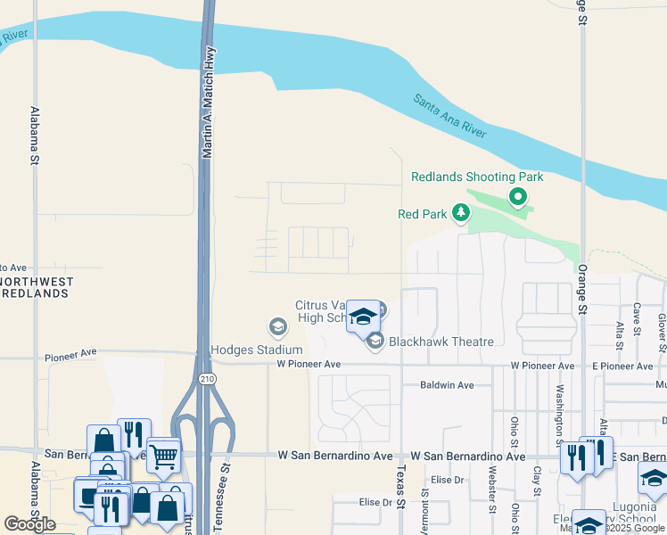 map of restaurants, bars, coffee shops, grocery stores, and more near 946 Domestic Avenue in Redlands