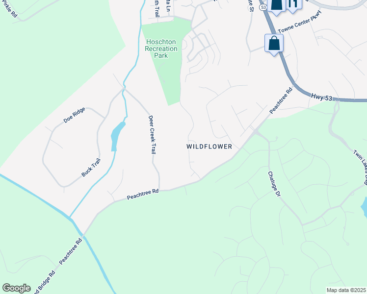 map of restaurants, bars, coffee shops, grocery stores, and more near 169 White Trillium Drive in Hoschton