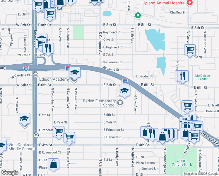 map of restaurants, bars, coffee shops, grocery stores, and more near in Ontario
