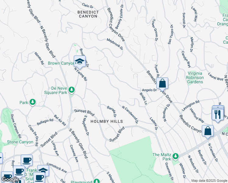 map of restaurants, bars, coffee shops, grocery stores, and more near 355 North Carolwood Drive in Los Angeles