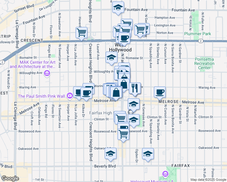 map of restaurants, bars, coffee shops, grocery stores, and more near in Los Angeles