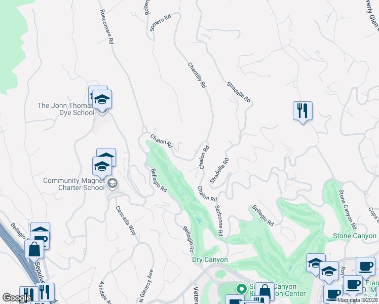 map of restaurants, bars, coffee shops, grocery stores, and more near 10911 Chalon Road in Los Angeles