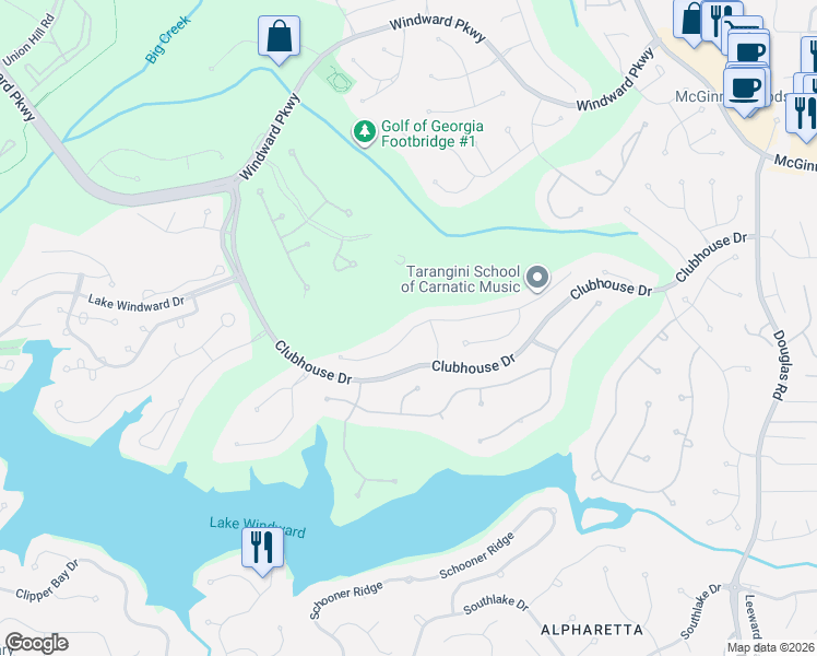 map of restaurants, bars, coffee shops, grocery stores, and more near 1010 Bent Creek Crossing in Alpharetta