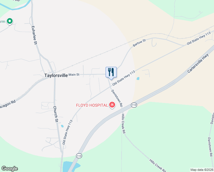 map of restaurants, bars, coffee shops, grocery stores, and more near 2822 Georgia 113 in Rockmart