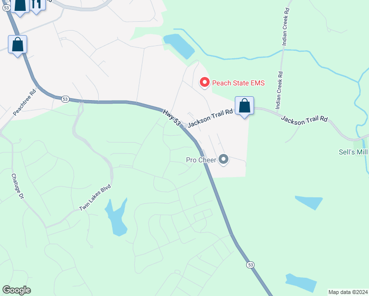 map of restaurants, bars, coffee shops, grocery stores, and more near 84 Rainy Court in Hoschton