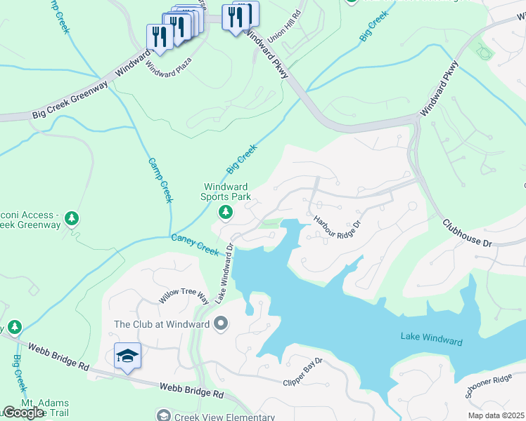 map of restaurants, bars, coffee shops, grocery stores, and more near 1025 Signal Point in Alpharetta