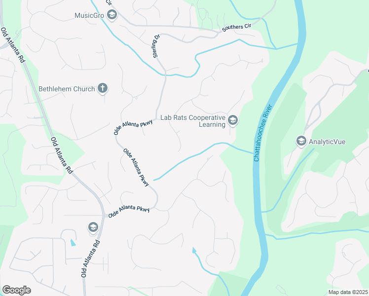 map of restaurants, bars, coffee shops, grocery stores, and more near 6455 Rutherford Place in Suwanee