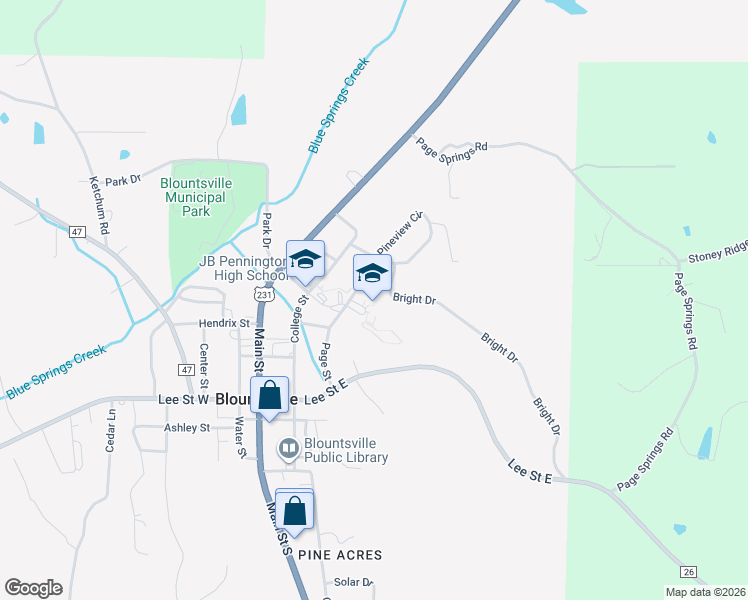 map of restaurants, bars, coffee shops, grocery stores, and more near 260 Page Street in Blountsville