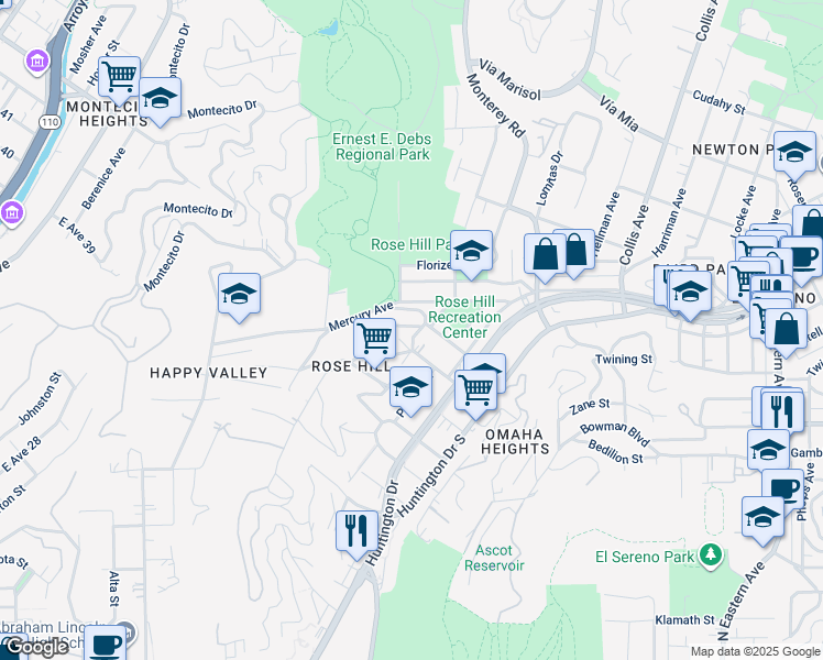 map of restaurants, bars, coffee shops, grocery stores, and more near 3505 Galena Street in Los Angeles