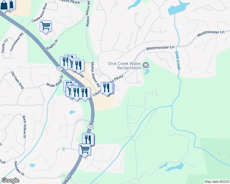 map of restaurants, bars, coffee shops, grocery stores, and more near 5400 Laurel Oak Drive in Suwanee