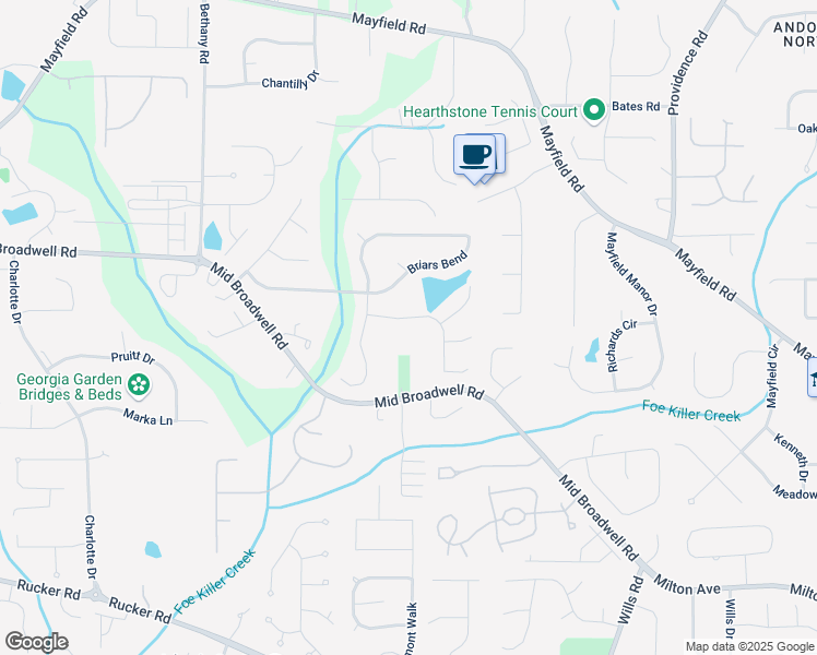 map of restaurants, bars, coffee shops, grocery stores, and more near 1545 Briers Chute in Alpharetta