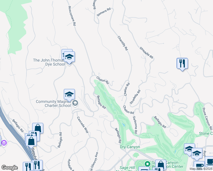 map of restaurants, bars, coffee shops, grocery stores, and more near 10936 Chalon Road in Los Angeles