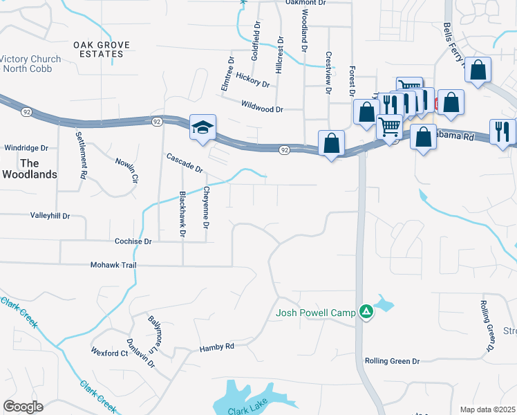 map of restaurants, bars, coffee shops, grocery stores, and more near 5480 Tonowanda Drive in Acworth