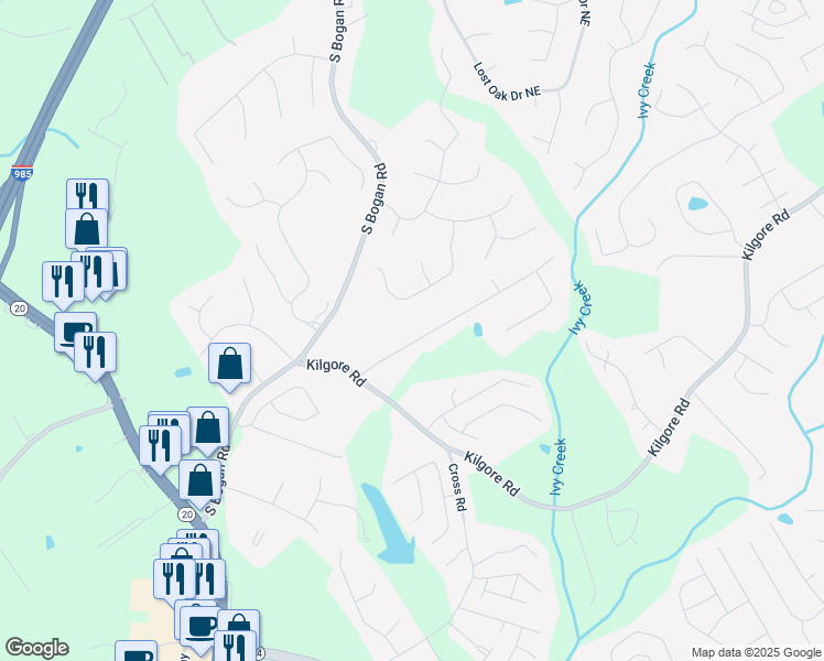 map of restaurants, bars, coffee shops, grocery stores, and more near 2222 Ivy Crest Drive in Buford