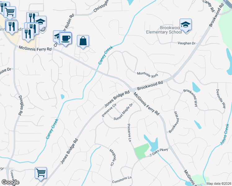 map of restaurants, bars, coffee shops, grocery stores, and more near 587 Carrington Cove in Alpharetta