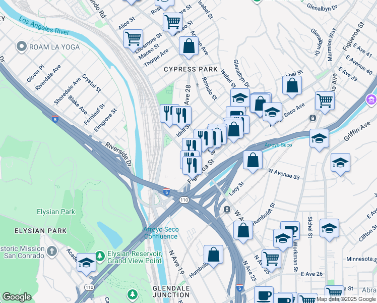 map of restaurants, bars, coffee shops, grocery stores, and more near 551 West Avenue 26 in Los Angeles