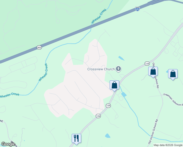 map of restaurants, bars, coffee shops, grocery stores, and more near 1926 East Bay Street in Hoschton