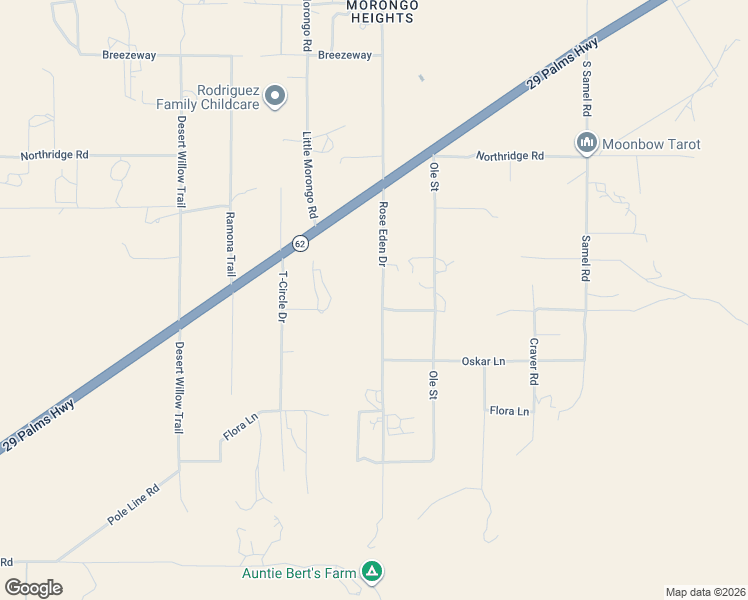 map of restaurants, bars, coffee shops, grocery stores, and more near 9176 Rose Eden Drive in Morongo Valley