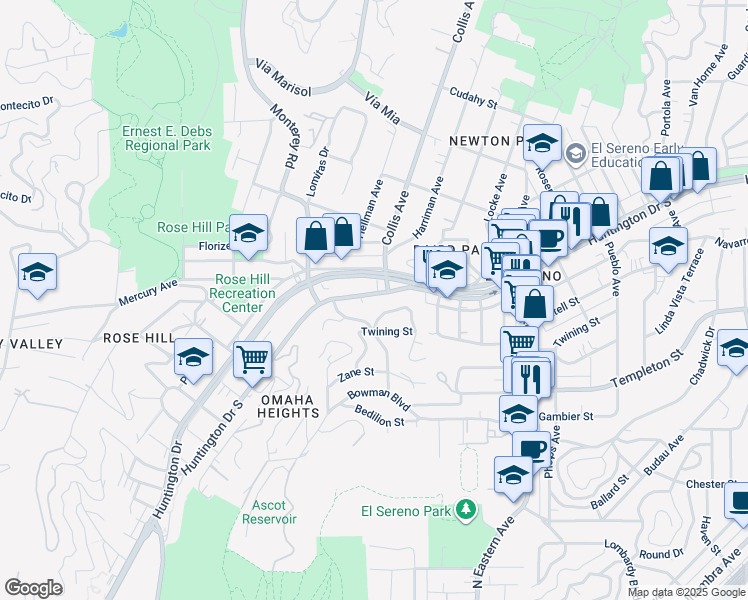 map of restaurants, bars, coffee shops, grocery stores, and more near 3404 Edloft Avenue in Los Angeles