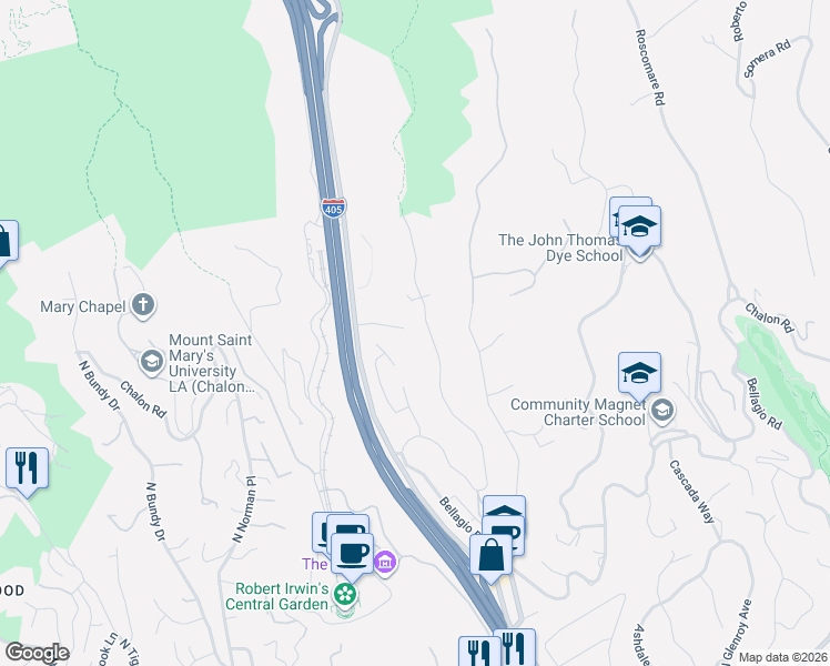 map of restaurants, bars, coffee shops, grocery stores, and more near 1247 Casiano Road in Los Angeles