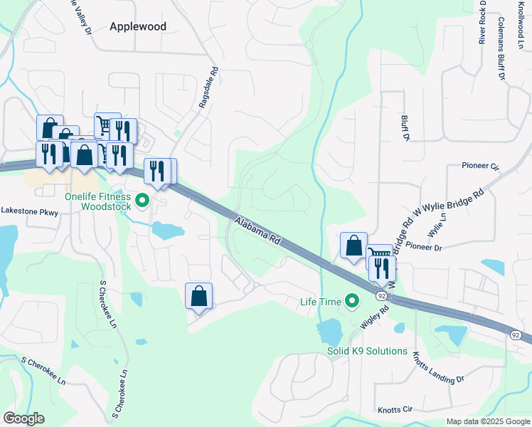 map of restaurants, bars, coffee shops, grocery stores, and more near 331 Balaban Circle in Woodstock