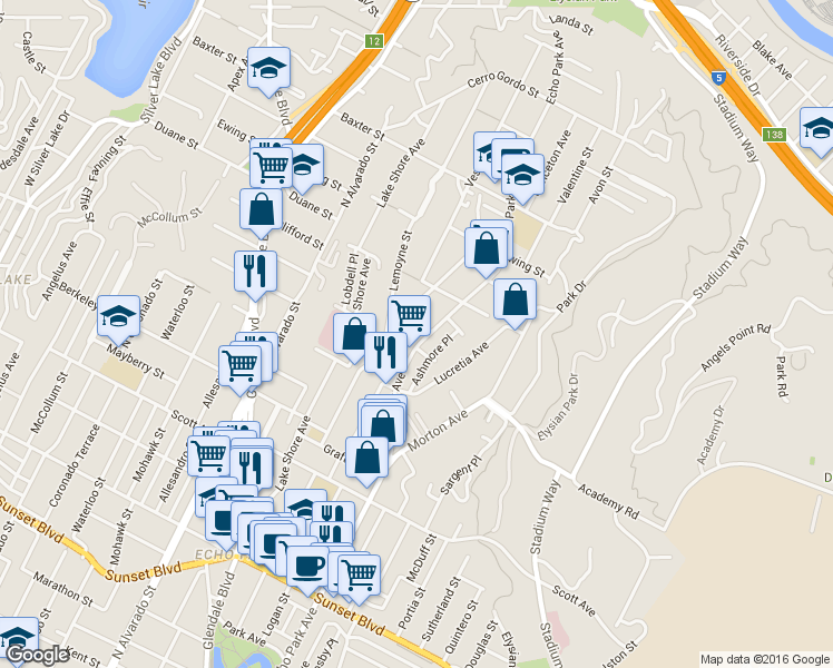 map of restaurants, bars, coffee shops, grocery stores, and more near 1833 Echo Park Avenue in Los Angeles