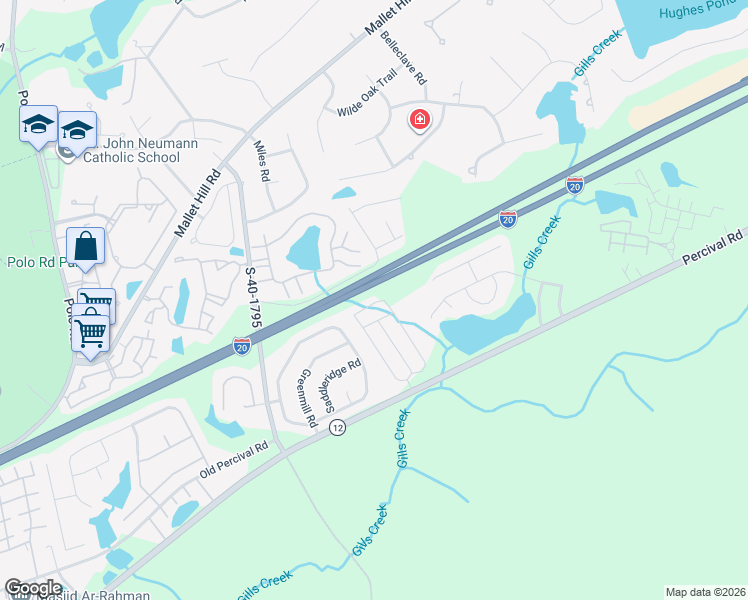 map of restaurants, bars, coffee shops, grocery stores, and more near 3615 Percival Road in Columbia