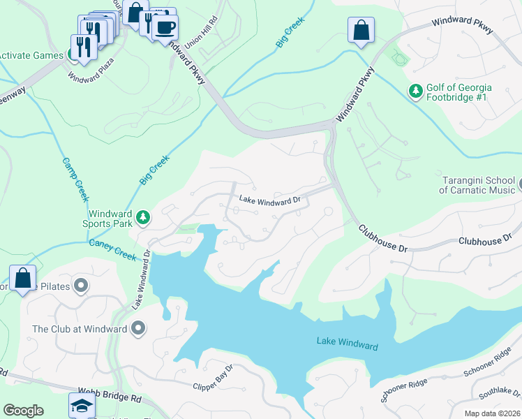 map of restaurants, bars, coffee shops, grocery stores, and more near 7190 Harbour Landing in Alpharetta