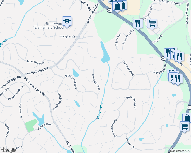 map of restaurants, bars, coffee shops, grocery stores, and more near 3720 Lakeheath Drive in Cumming