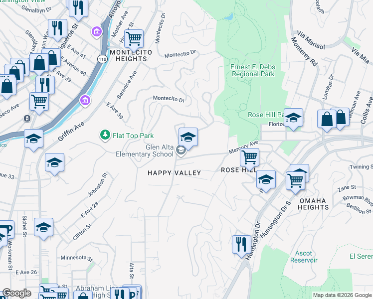 map of restaurants, bars, coffee shops, grocery stores, and more near 3521 Sierra Street in Los Angeles