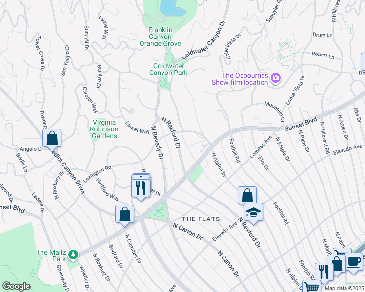 map of restaurants, bars, coffee shops, grocery stores, and more near 1008 Lexington Road in Beverly Hills