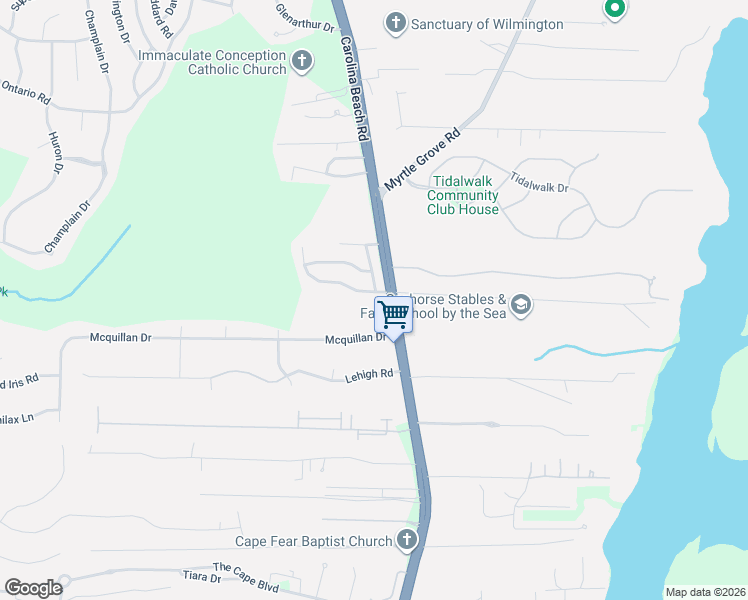 map of restaurants, bars, coffee shops, grocery stores, and more near 6920 Southern Exposure in Wilmington