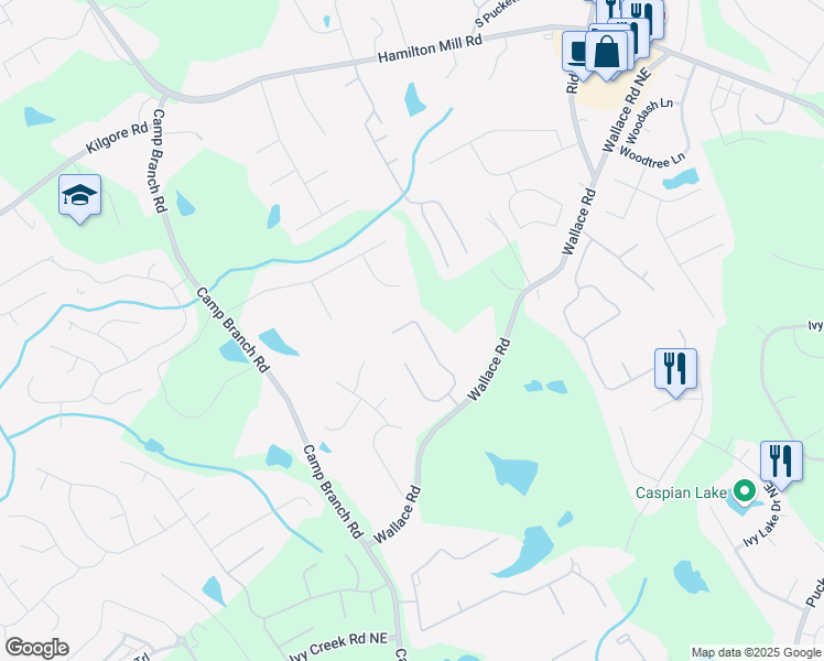 map of restaurants, bars, coffee shops, grocery stores, and more near 3277 Aberrone Place in Buford