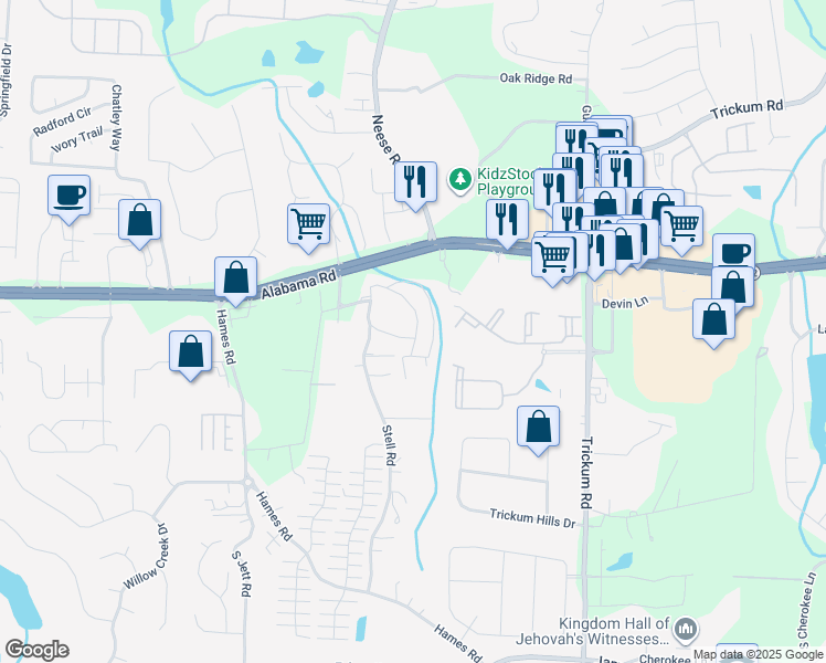 map of restaurants, bars, coffee shops, grocery stores, and more near 325 2nd Street in Woodstock
