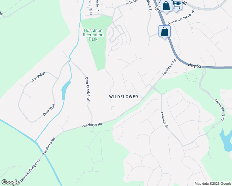 map of restaurants, bars, coffee shops, grocery stores, and more near 153 Quail Run in Hoschton