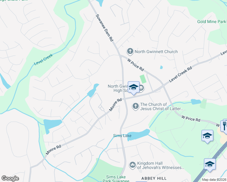 map of restaurants, bars, coffee shops, grocery stores, and more near 4922 Suwanee Dam Road in Suwanee