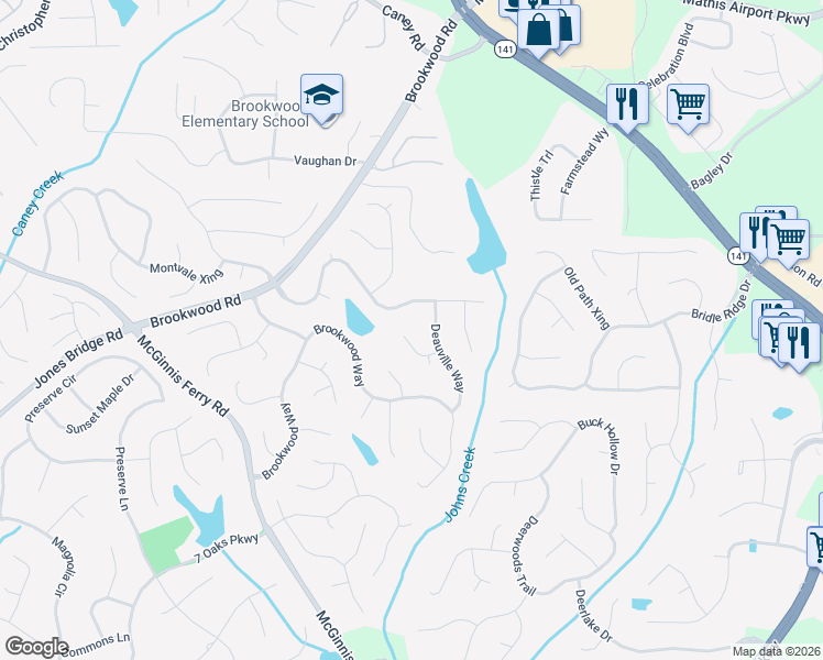 map of restaurants, bars, coffee shops, grocery stores, and more near 3950 Barberry Court in Cumming