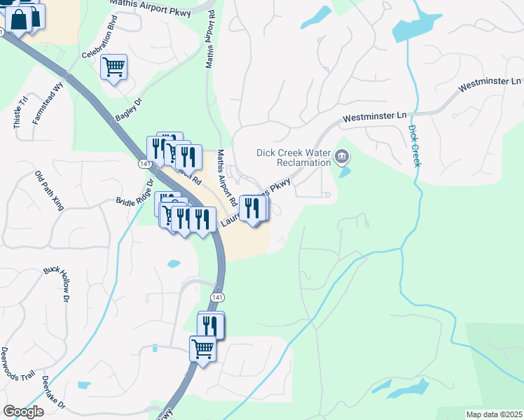 map of restaurants, bars, coffee shops, grocery stores, and more near 5345 Laurel Springs Parkway in Suwanee